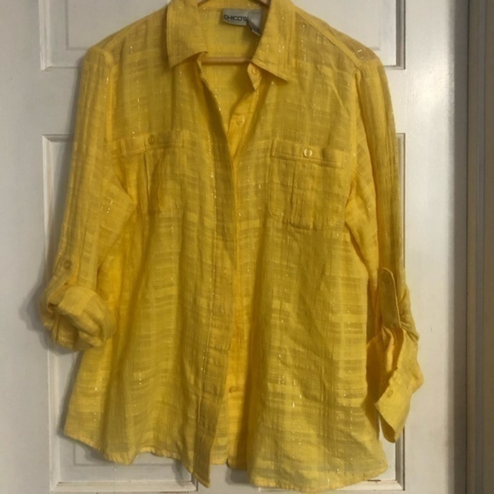 Chico’s Yellow Button Front Blouse - image 1